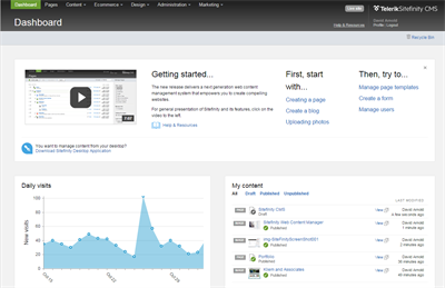 Sitefinity Web Content Management System Dashboard